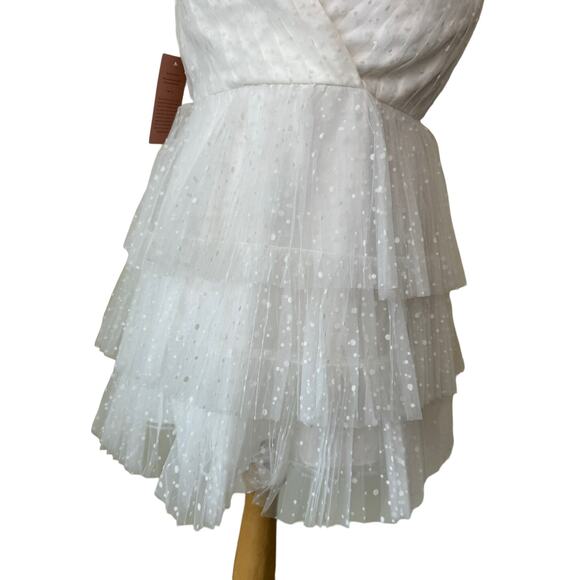 ML Monique Lhuillier Perrie Tiered Shoulder-Ruffle V-Neck Mini Dress Size 10 NWT - Picture 7 of 15